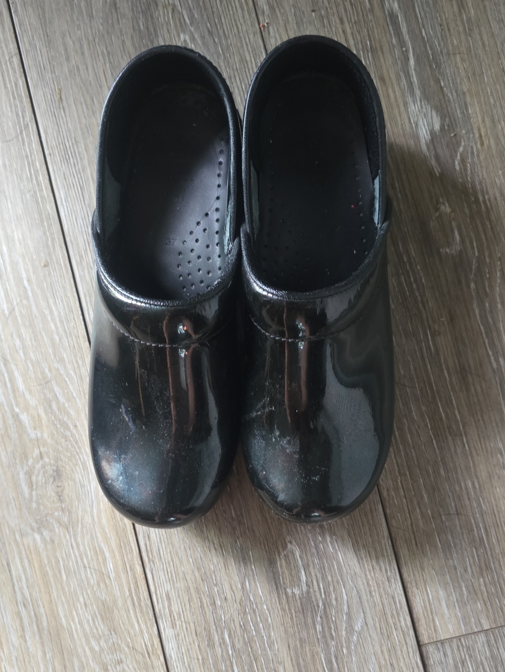 Sanita Black Patent Slip-On Clogs